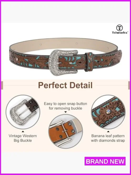 Western Belt Rhinestone Buckle Adjustable Faux Leather Cowgirl Style Accessory - Picture 4 of 7